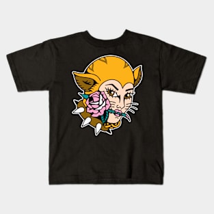 Cat beauty bite rose Kids T-Shirt